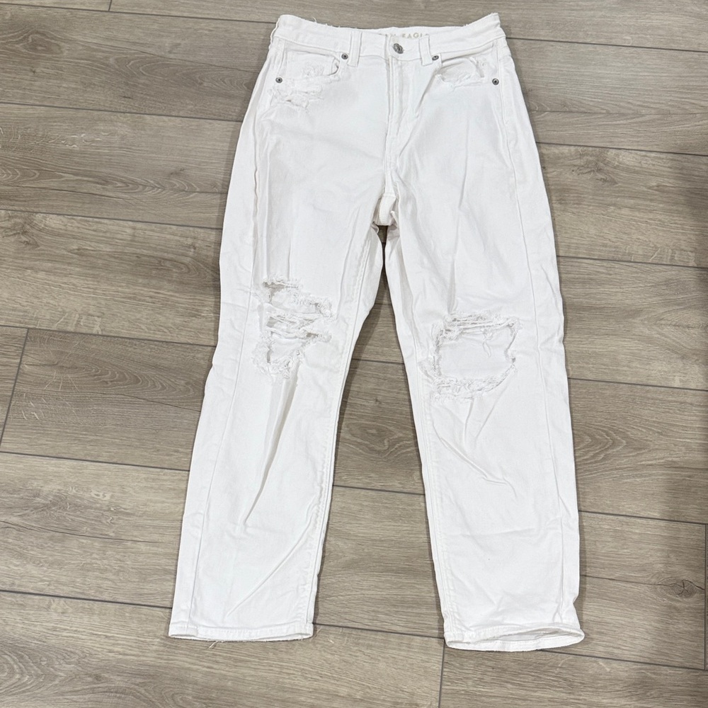 American Eagle Outfitters White Distressed Boyfriend Jeans